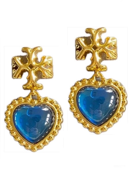 Tory Burch Jewelry - Tory Burch ROXANNE gold logo blue heart drop earrings 💙🩵